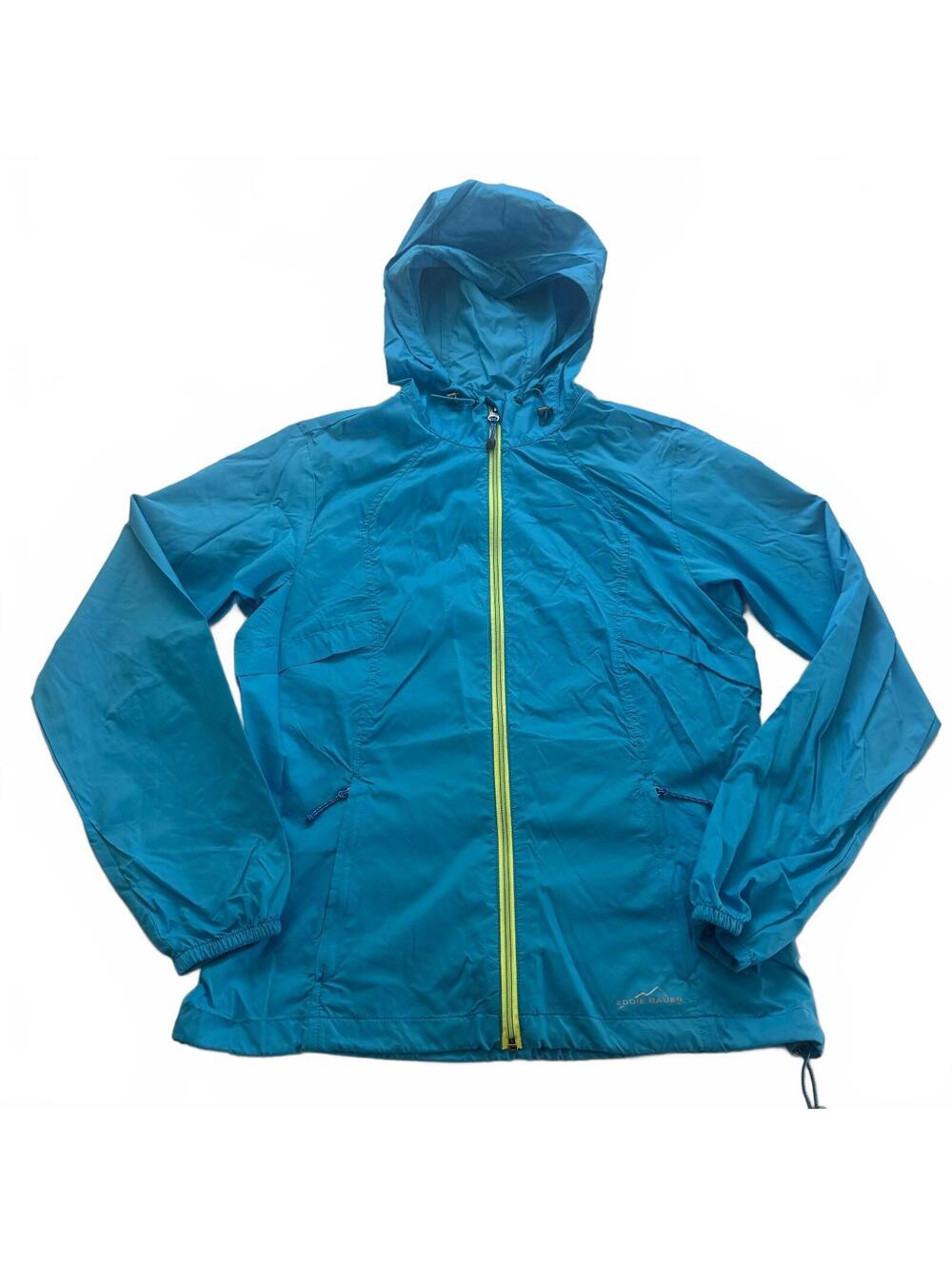 Eddie Bauer Packable Windbreaker Jacket Men M Blue Lightweight Hooded Rain Shell